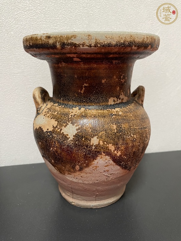 古玩醬色釉雙系盤口壺真品鑒賞圖