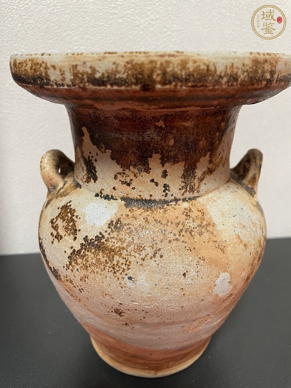 古玩陶瓷醬色釉雙系盤口壺真品鑒賞圖