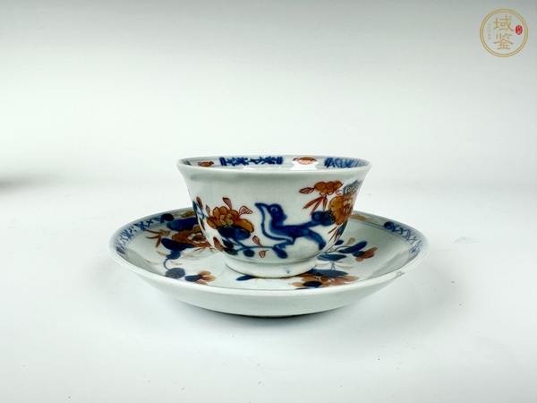 古玩清康熙·青花礬紅描金花鳥紋杯碟真品鑒賞圖