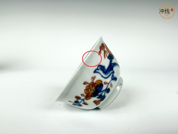 古玩陶瓷清康熙·青花礬紅描金花鳥(niǎo)紋杯碟真品鑒賞圖