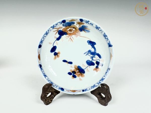 古玩陶瓷清康熙·青花礬紅描金花鳥(niǎo)紋杯碟真品鑒賞圖