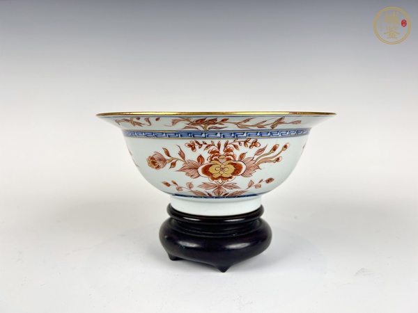 古玩清康熙·礬紅四季花卉描金折沿碗真品鑒賞圖