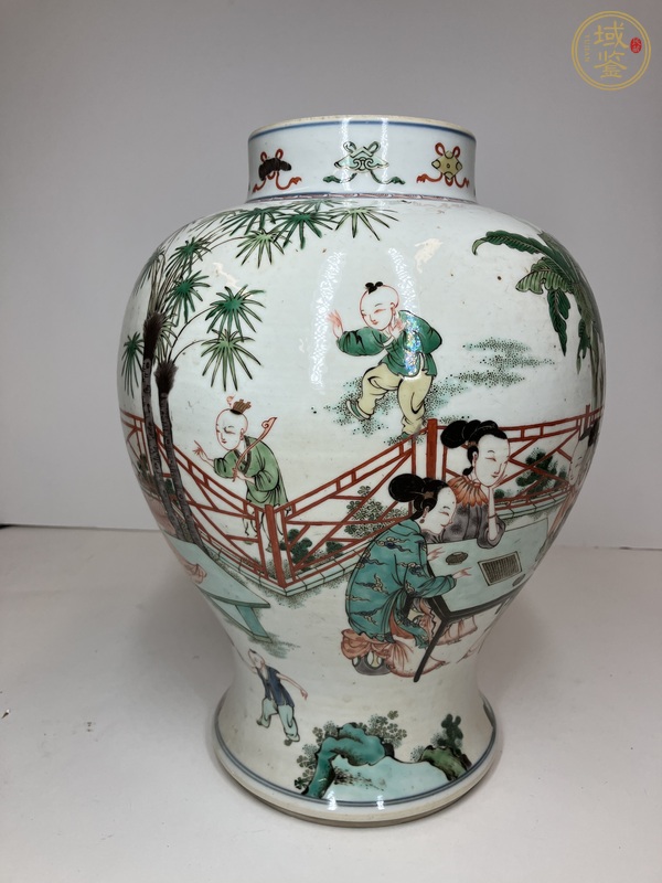 古玩陶瓷對弈圖五彩將軍罐真品鑒賞圖