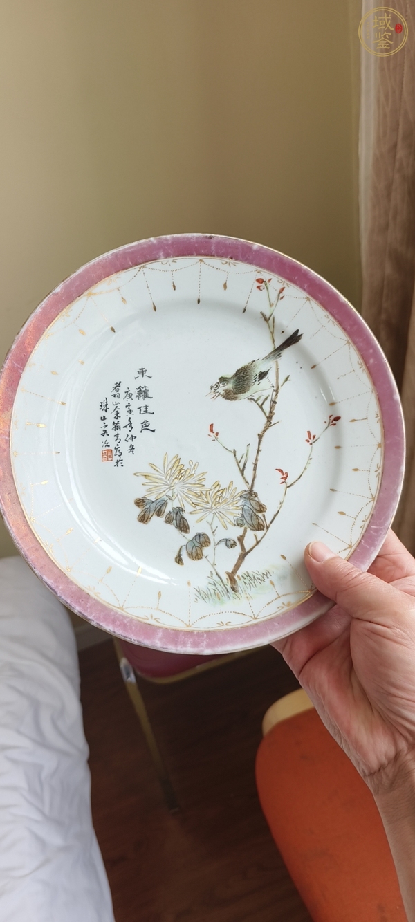 古玩陶瓷粉彩花鳥盤真品鑒賞圖