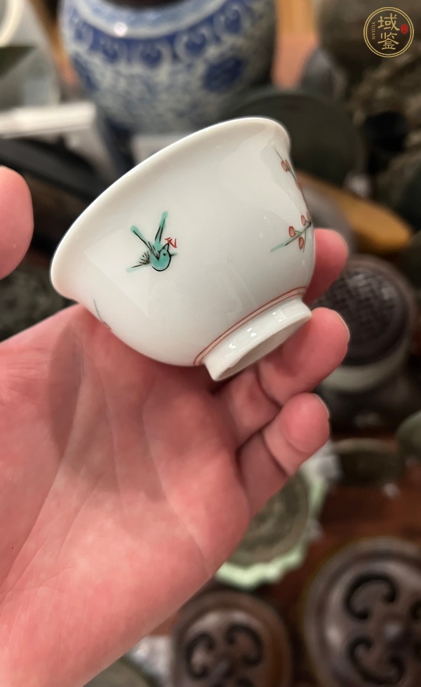古玩陶瓷粉彩洞石花鳥紋茶園真品鑒賞圖