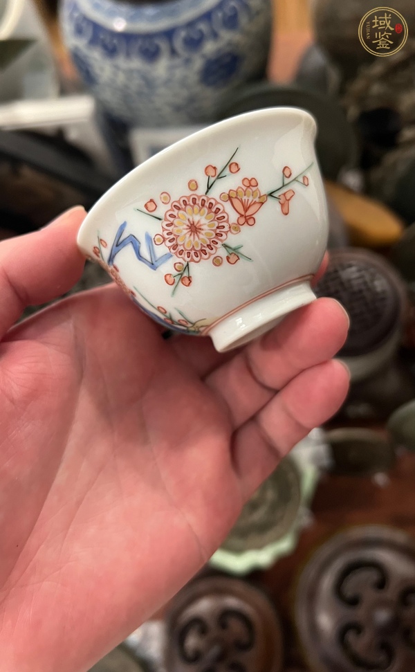 古玩陶瓷粉彩洞石花鳥紋茶園真品鑒賞圖