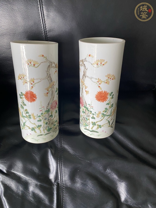 古玩陶瓷花卉紋粉彩帽筒真品鑒賞圖