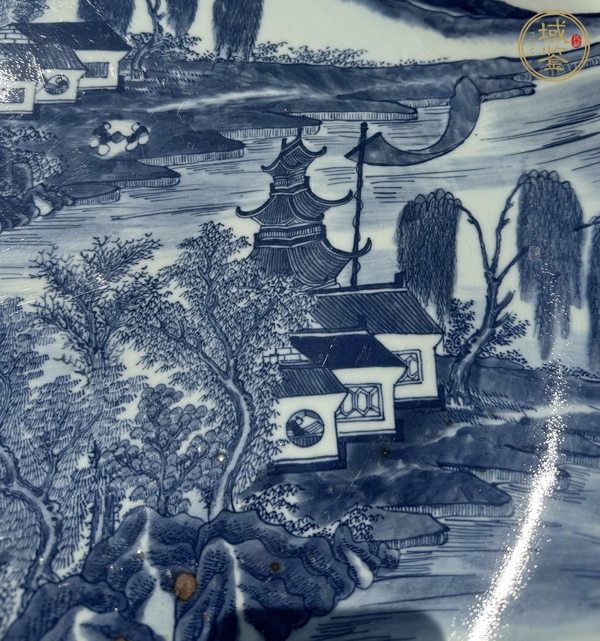 古玩陶瓷青花山水人物紋盤真品鑒賞圖