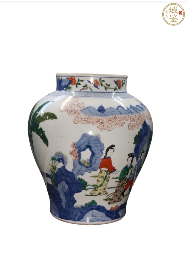 古玩陶瓷青花五彩仕女紋將軍罐真品鑒賞圖