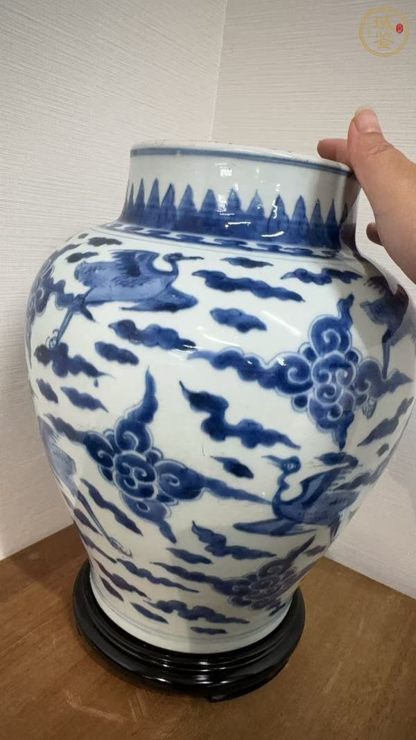 古玩陶瓷青花云鶴紋將軍罐真品鑒賞圖