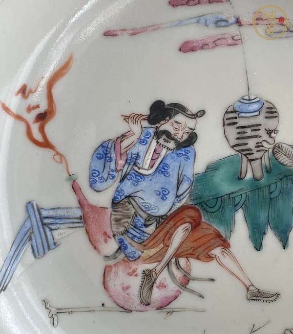 古玩陶瓷鐵拐李粉彩盤真品鑒賞圖