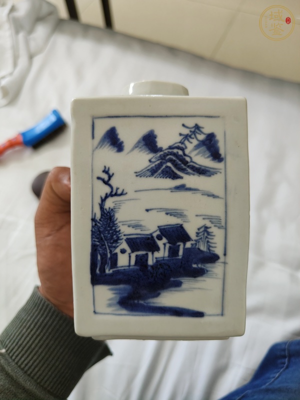 古玩陶瓷青花山水人物紋茶葉罐真品鑒賞圖