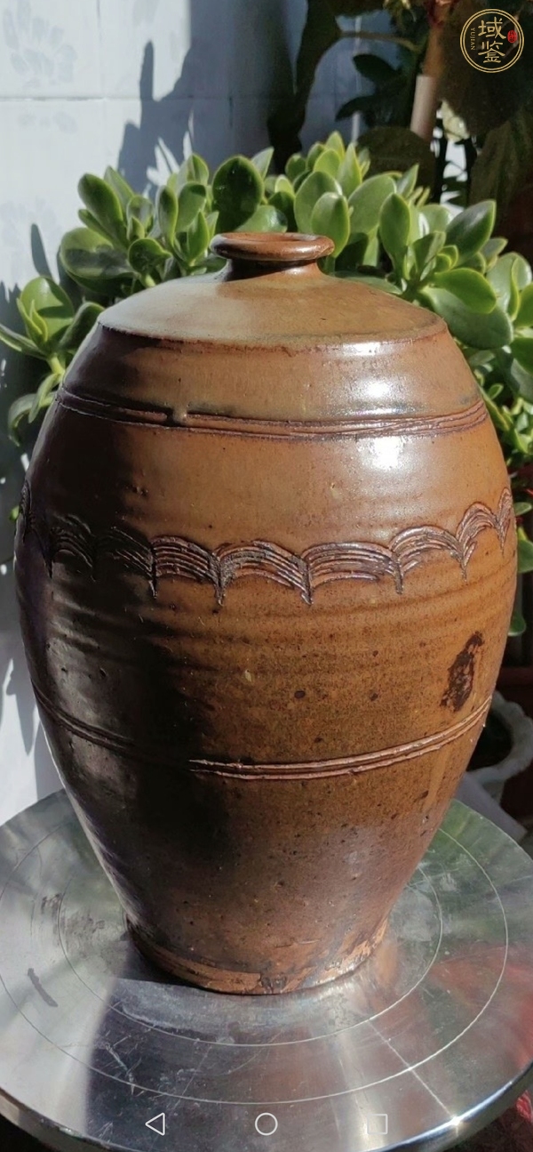 古玩陶瓷褐釉刻水波紋梅瓶真品鑒賞圖