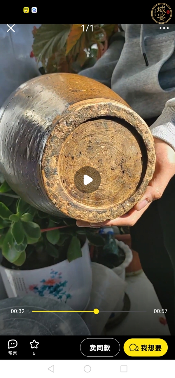 古玩陶瓷褐釉刻水波紋梅瓶真品鑒賞圖