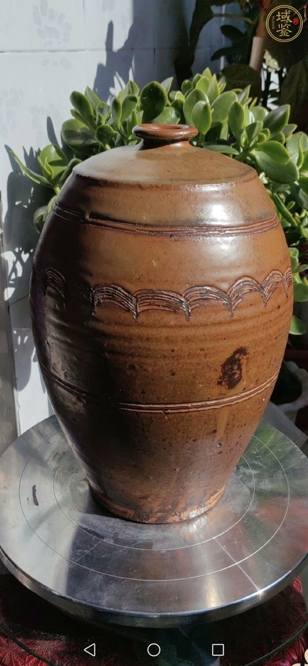 古玩陶瓷褐釉刻水波紋梅瓶真品鑒賞圖