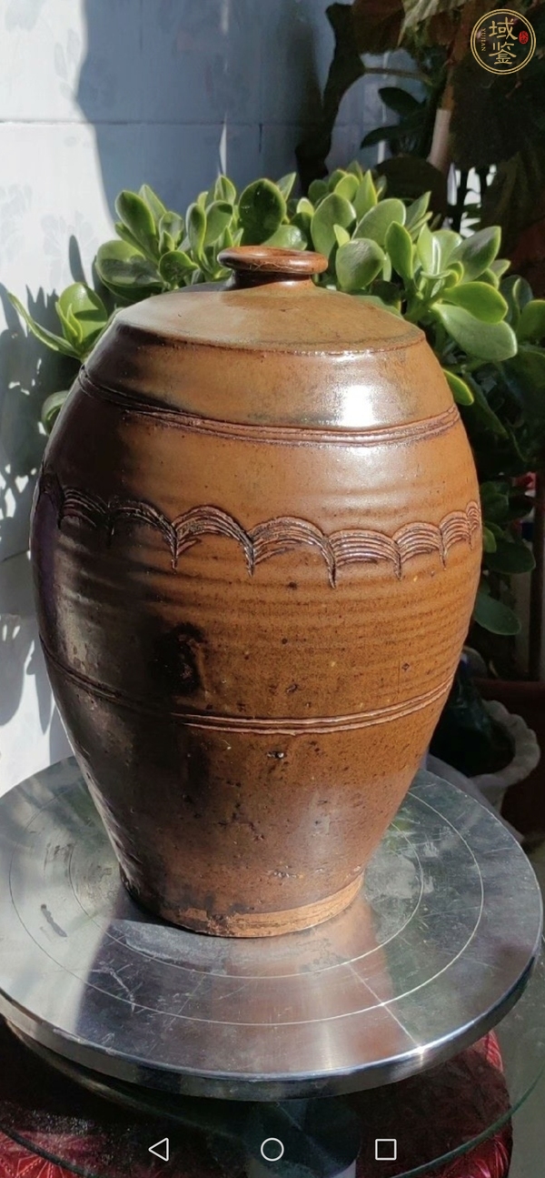 古玩陶瓷褐釉刻水波紋梅瓶真品鑒賞圖