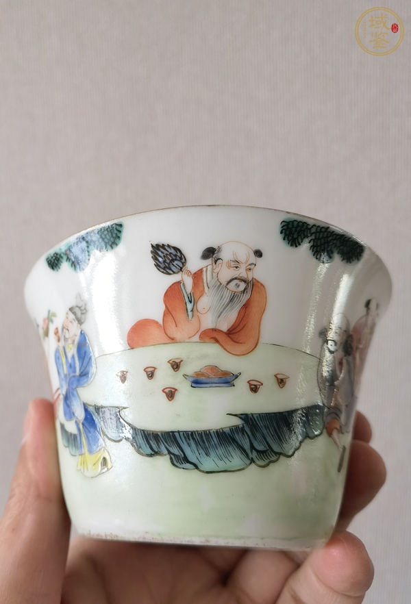 古玩陶瓷粉彩人物故事杯真品鑒賞圖