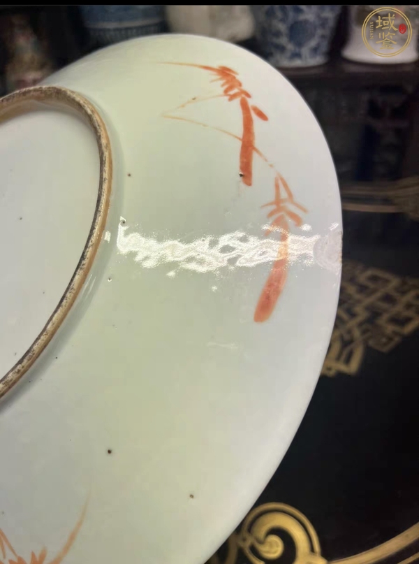 古玩陶瓷粉彩花鳥八寶紋盤真品鑒賞圖