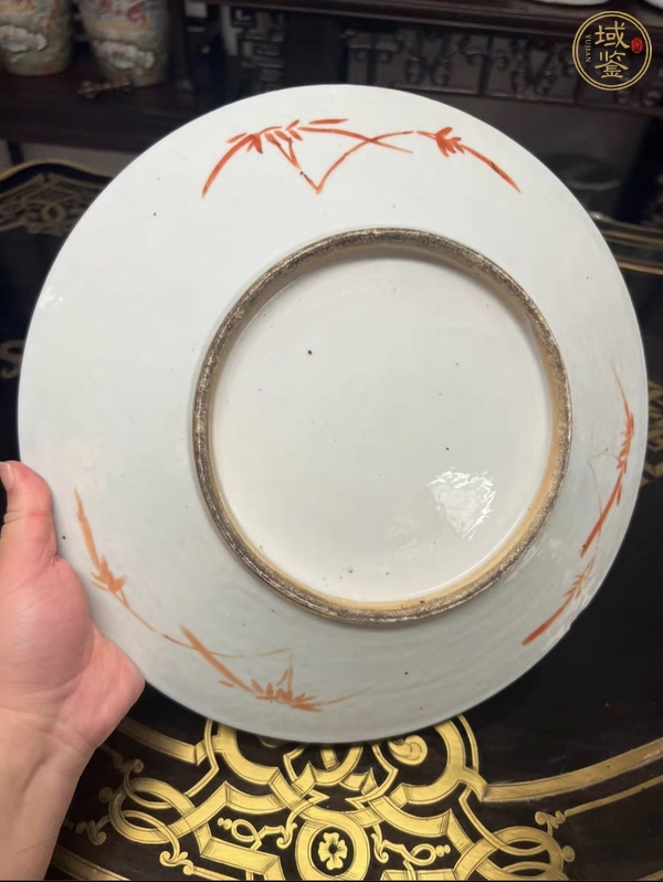 古玩陶瓷粉彩花鳥八寶紋盤真品鑒賞圖