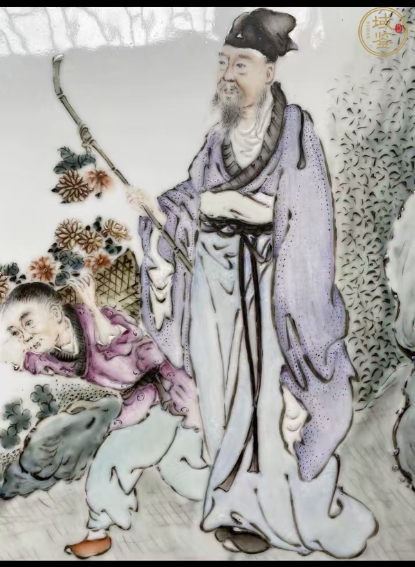 古玩陶瓷淺絳彩人物紋瓷板畫真品鑒賞圖