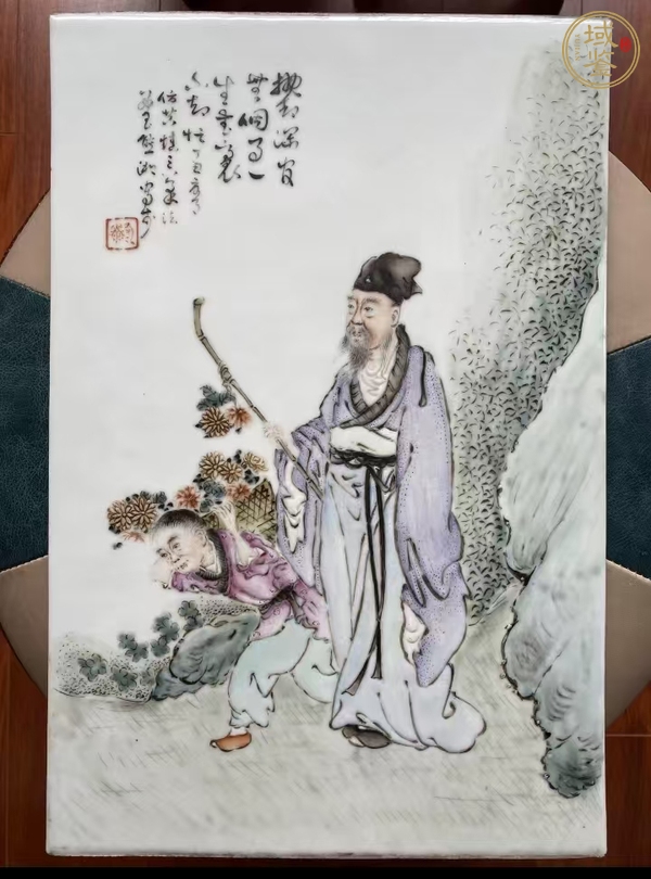 古玩陶瓷淺絳彩人物紋瓷板畫真品鑒賞圖
