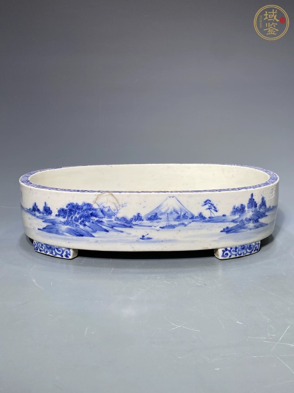 古玩陶瓷山水紋青花水仙盆真品鑒賞圖