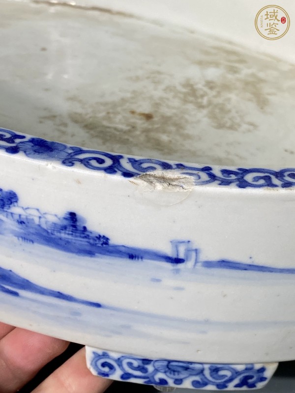 古玩陶瓷山水紋青花水仙盆真品鑒賞圖