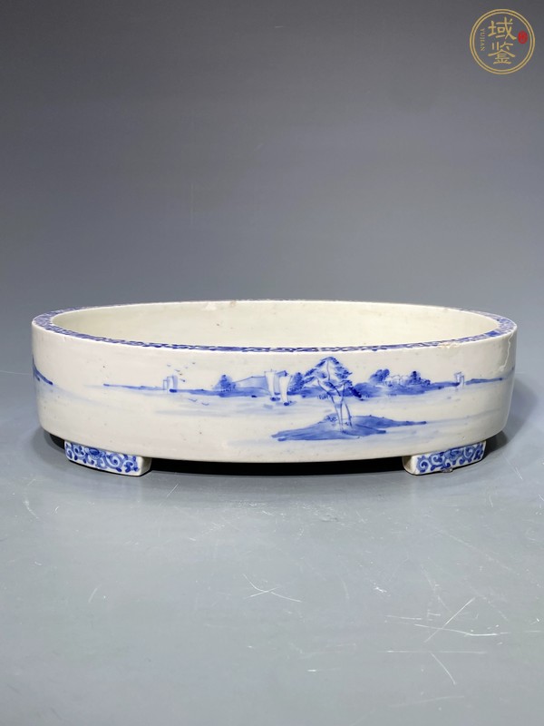 古玩陶瓷山水紋青花水仙盆真品鑒賞圖