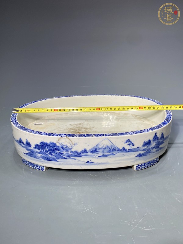 古玩陶瓷山水紋青花水仙盆真品鑒賞圖