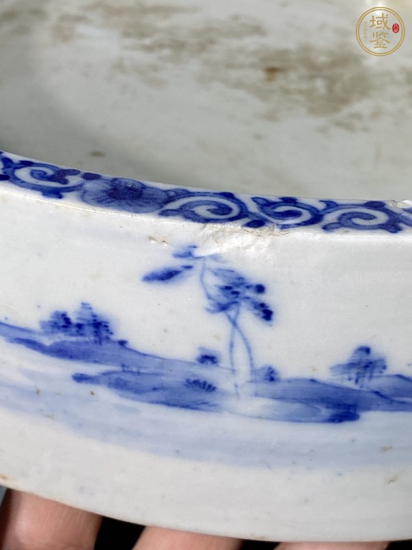 古玩陶瓷山水紋青花水仙盆真品鑒賞圖