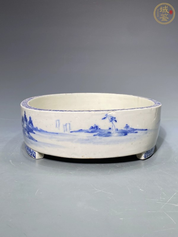 古玩陶瓷山水紋青花水仙盆真品鑒賞圖