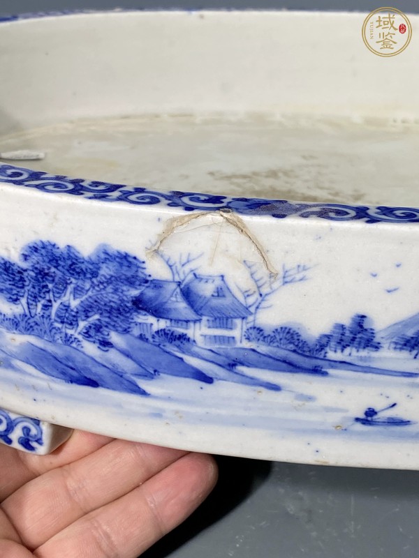古玩陶瓷山水紋青花水仙盆真品鑒賞圖