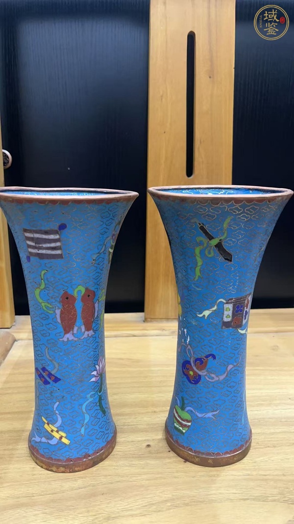 古玩銅器掐絲琺瑯花觚真品鑒賞圖