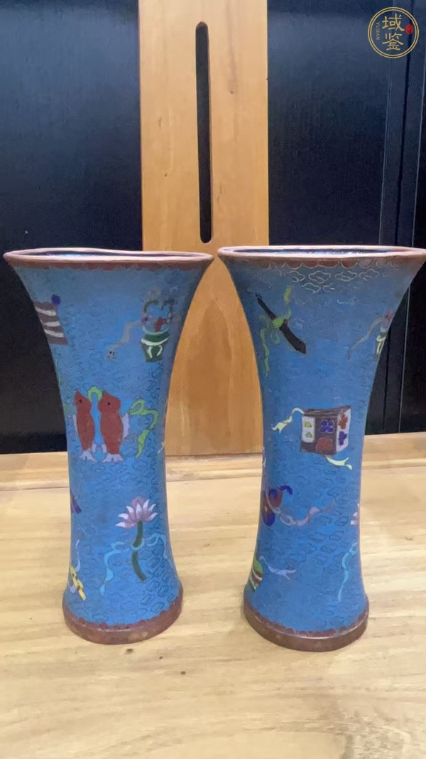 古玩銅器掐絲琺瑯花觚真品鑒賞圖