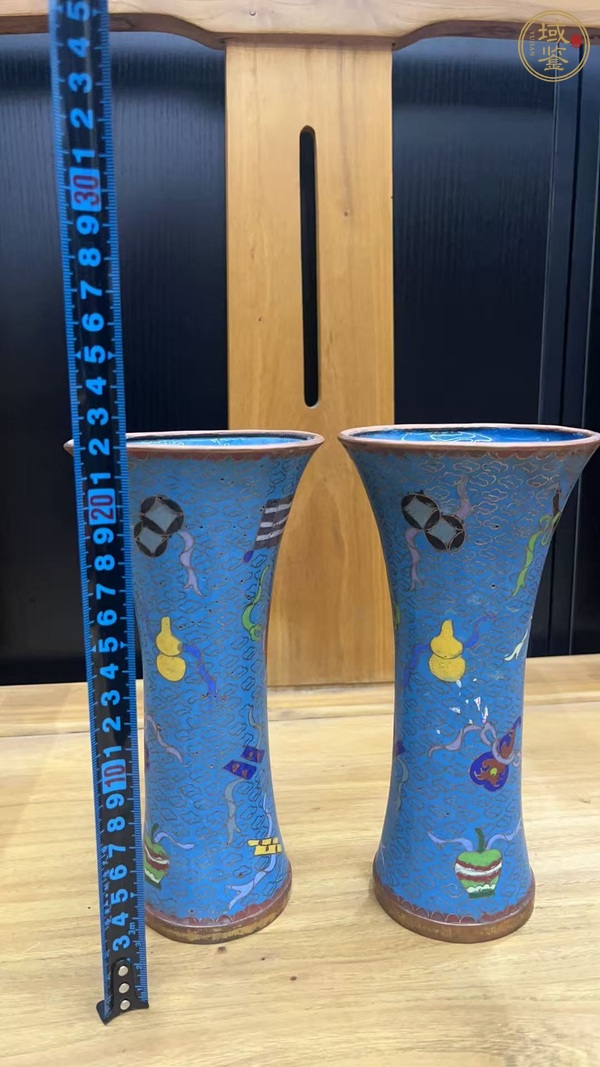 古玩銅器掐絲琺瑯花觚真品鑒賞圖