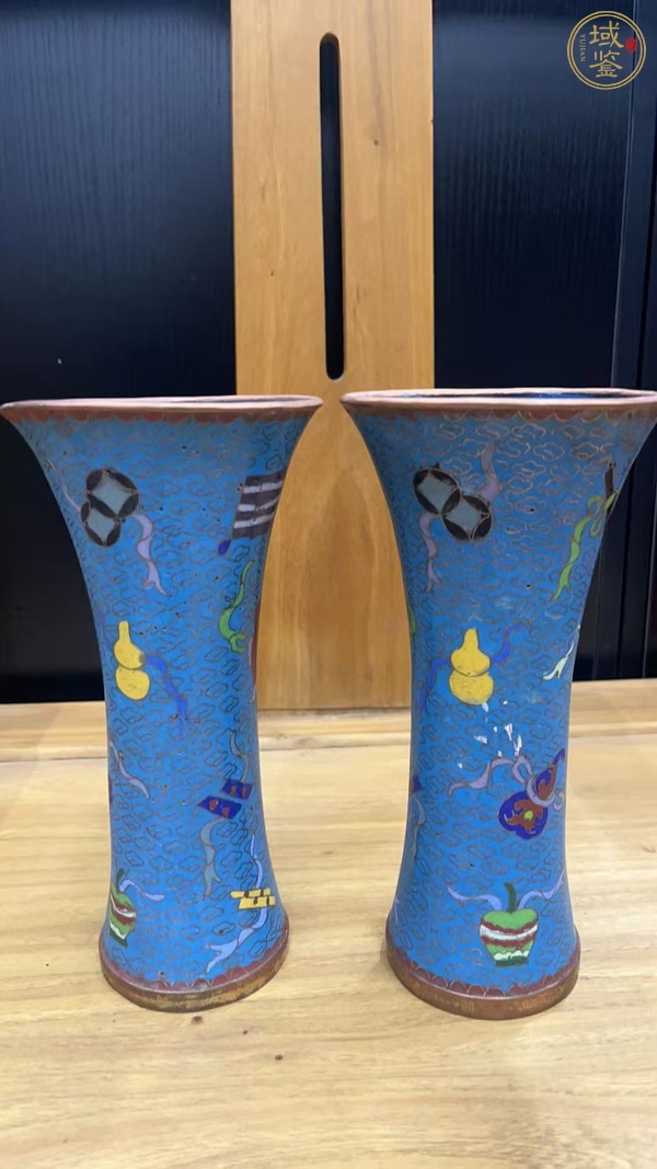 古玩銅器掐絲琺瑯花觚真品鑒賞圖