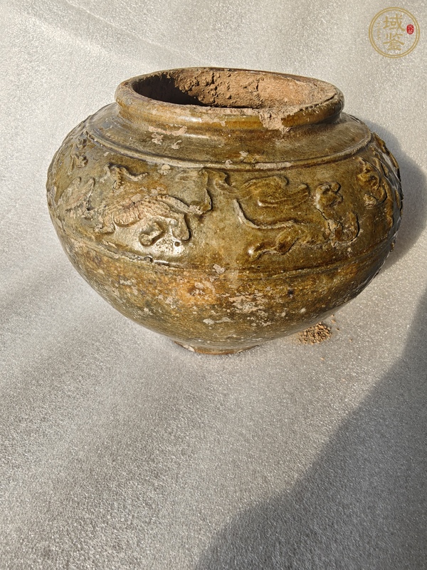 古玩陶瓷綠釉跑獸罐真品鑒賞圖