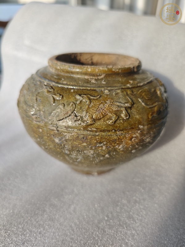 古玩陶瓷綠釉跑獸罐真品鑒賞圖