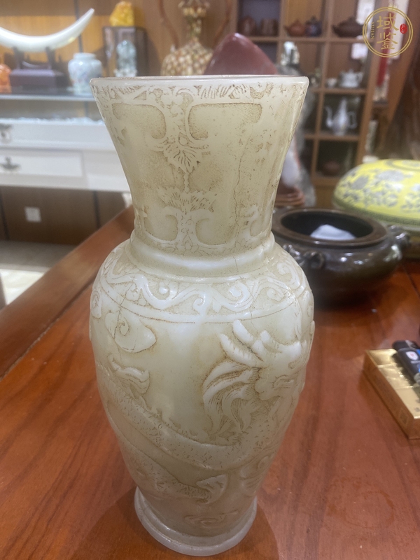 古玩“阿富汗玉”雕“龍鳳紋瓶”真品鑒賞圖
