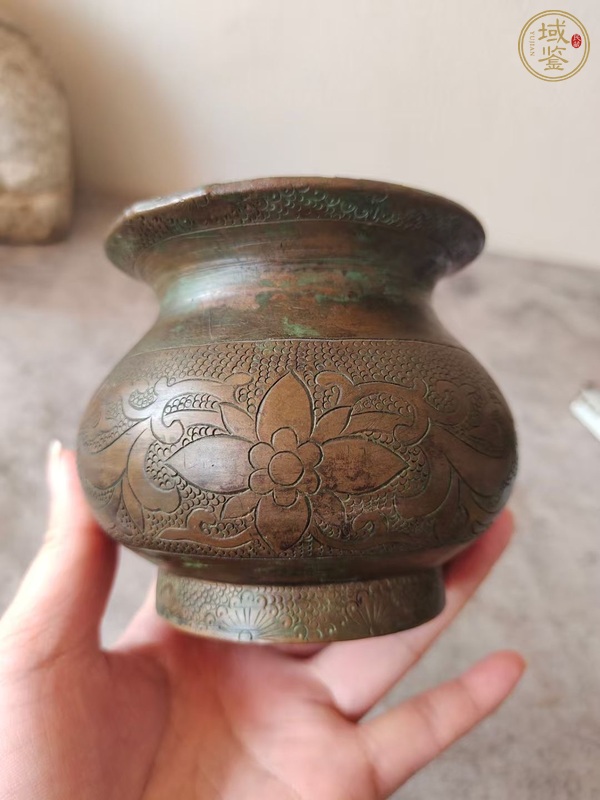 古玩銅器銅質刻花蘋果鐏真品鑒賞圖