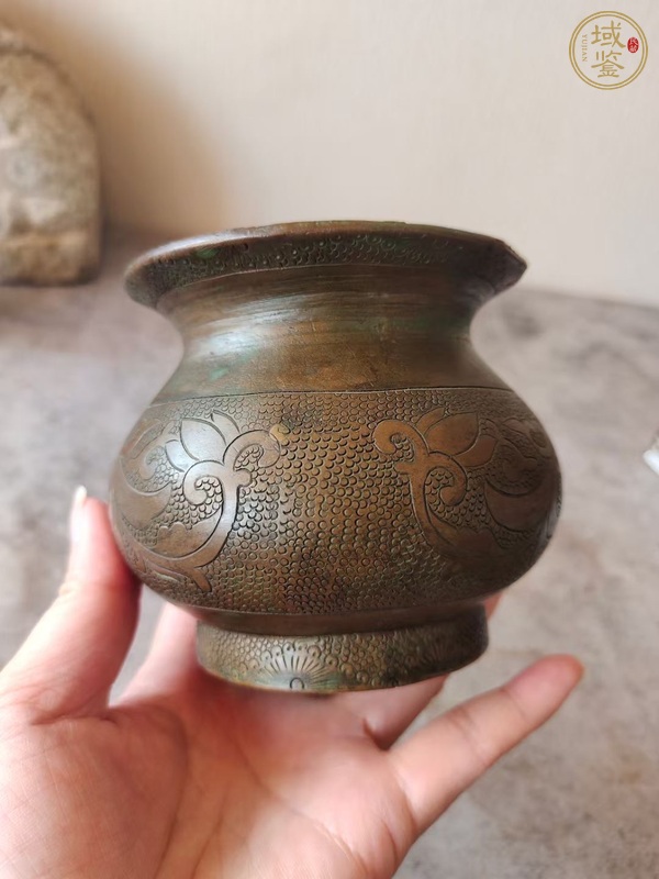 古玩銅器銅質刻花蘋果鐏真品鑒賞圖