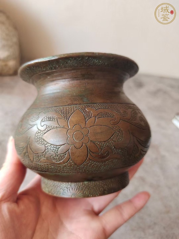 古玩銅器銅質刻花蘋果鐏真品鑒賞圖