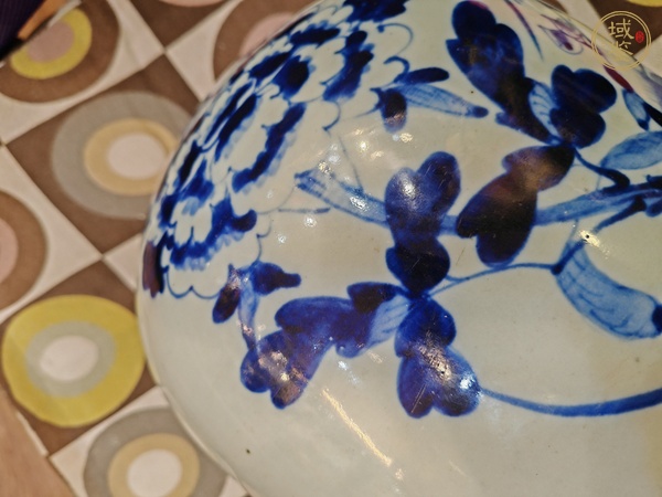 古玩陶瓷晚清豆青青花冬瓜罐真品鑒賞圖