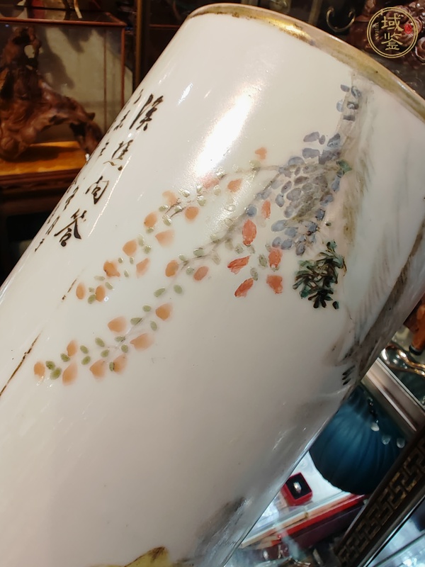 古玩淺降彩人物故事紋帽筒（后加彩）真品鑒賞圖