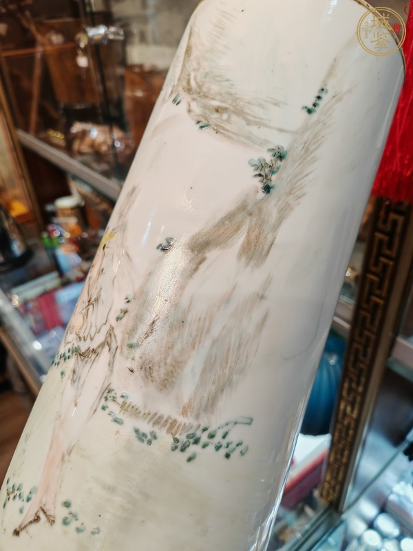 古玩陶瓷淺降彩人物故事紋帽筒（后加彩）真品鑒賞圖