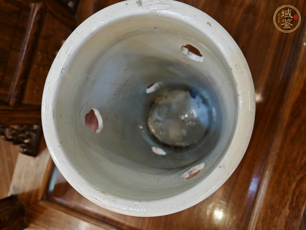 古玩陶瓷晚清淺降彩開窗帽筒真品鑒賞圖