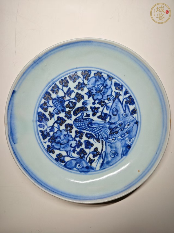 古玩陶瓷青花鳳穿牡丹盤真品鑒賞圖