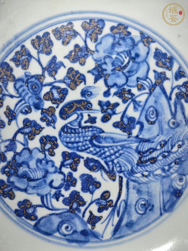 古玩陶瓷青花鳳穿牡丹盤真品鑒賞圖