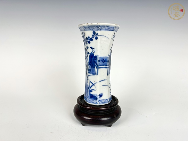 古玩陶瓷清康熙·青花人物故事六方瓶真品鑒賞圖