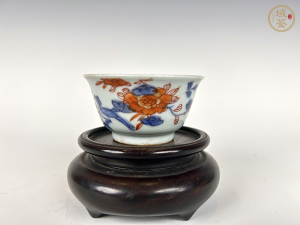 古玩陶瓷清康熙·青花礬紅花鳥杯碟真品鑒賞圖